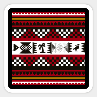 Harmony of Contrast: Red, Black, and White Checkerboard Fabric Pattern with Natural Accents Sticker